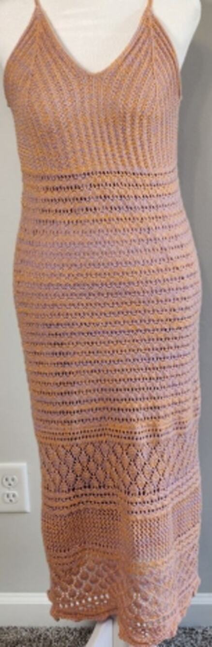 Crocheted Midi Dress Purple / Peach Adjustable Straps Size XL Boho Festival